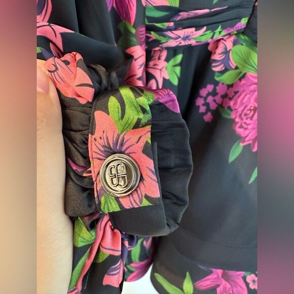 NEW Bronx and Banco Bedouin Lily Minidress Floral Black and Pink - Picture 12 of 16